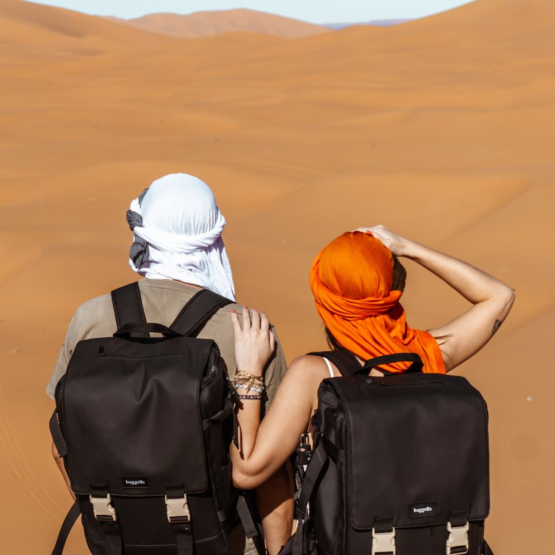 Le sac à dos Baggells dans le désert au Maroc